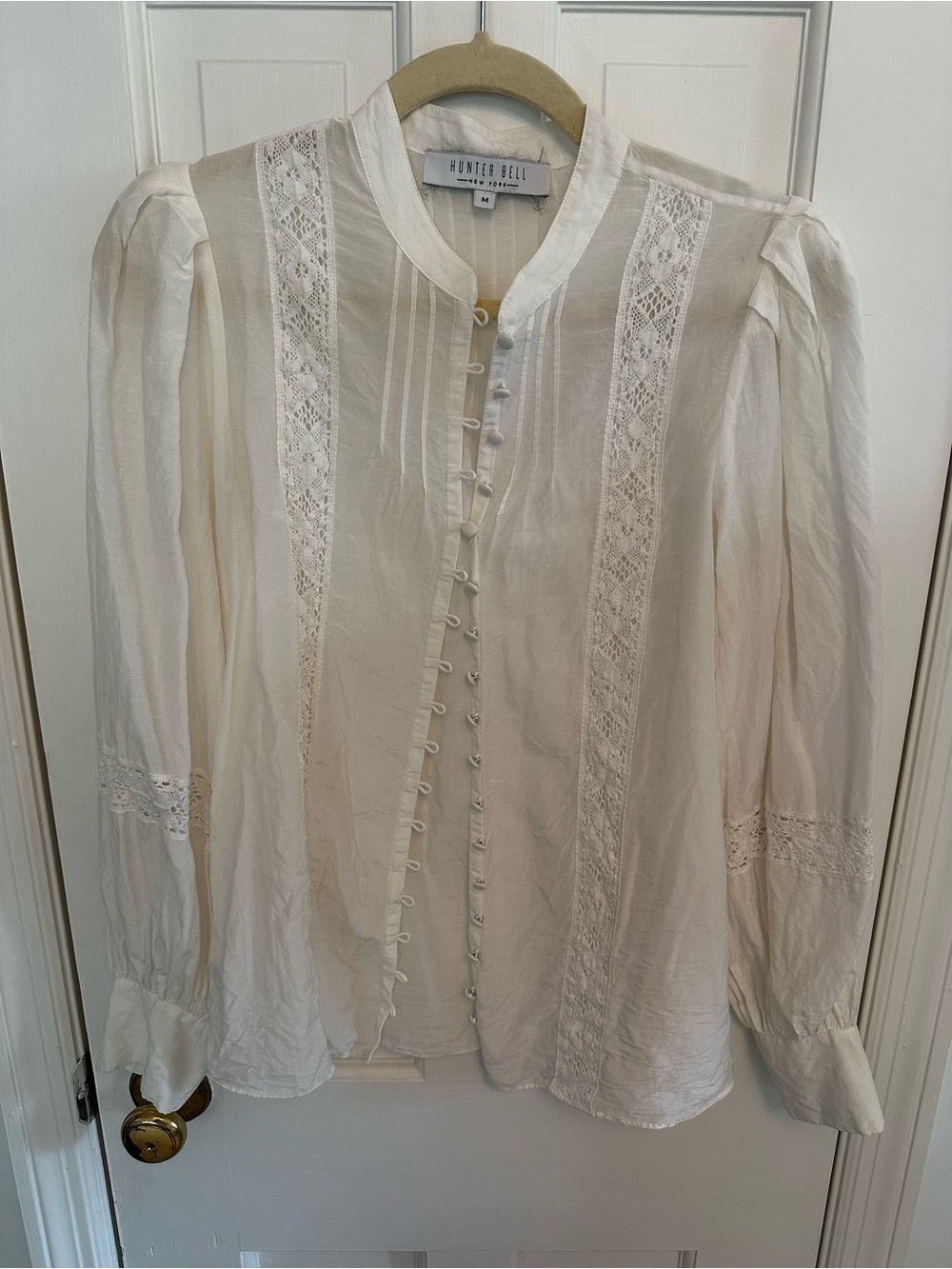 HUNTER BELL Cream Lace-Trim Button Front Blouse